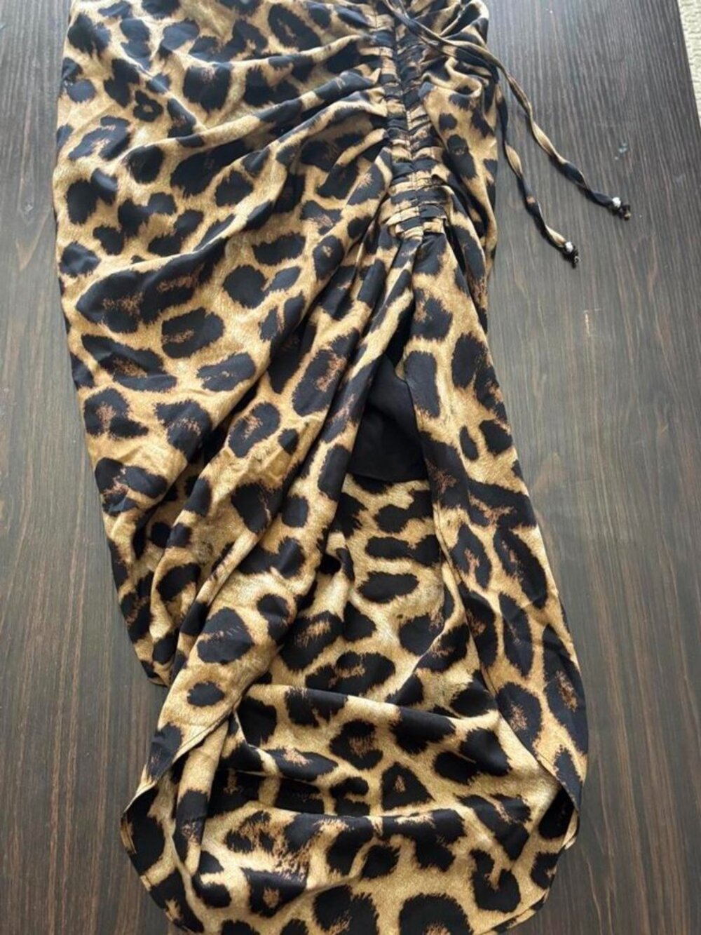 Mable Leopard Print Ruched Midi Skirt